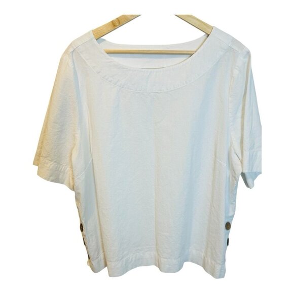 Appleseed’s Captiva Side Button Top Petite XL White Elbow Sleeves Bateau Neck - Picture 2 of 9